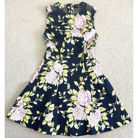 Rag & Bone Ruby Floral Dress Mesh Back Roses Print Navy Blue Pink - Picture 3 of 16
